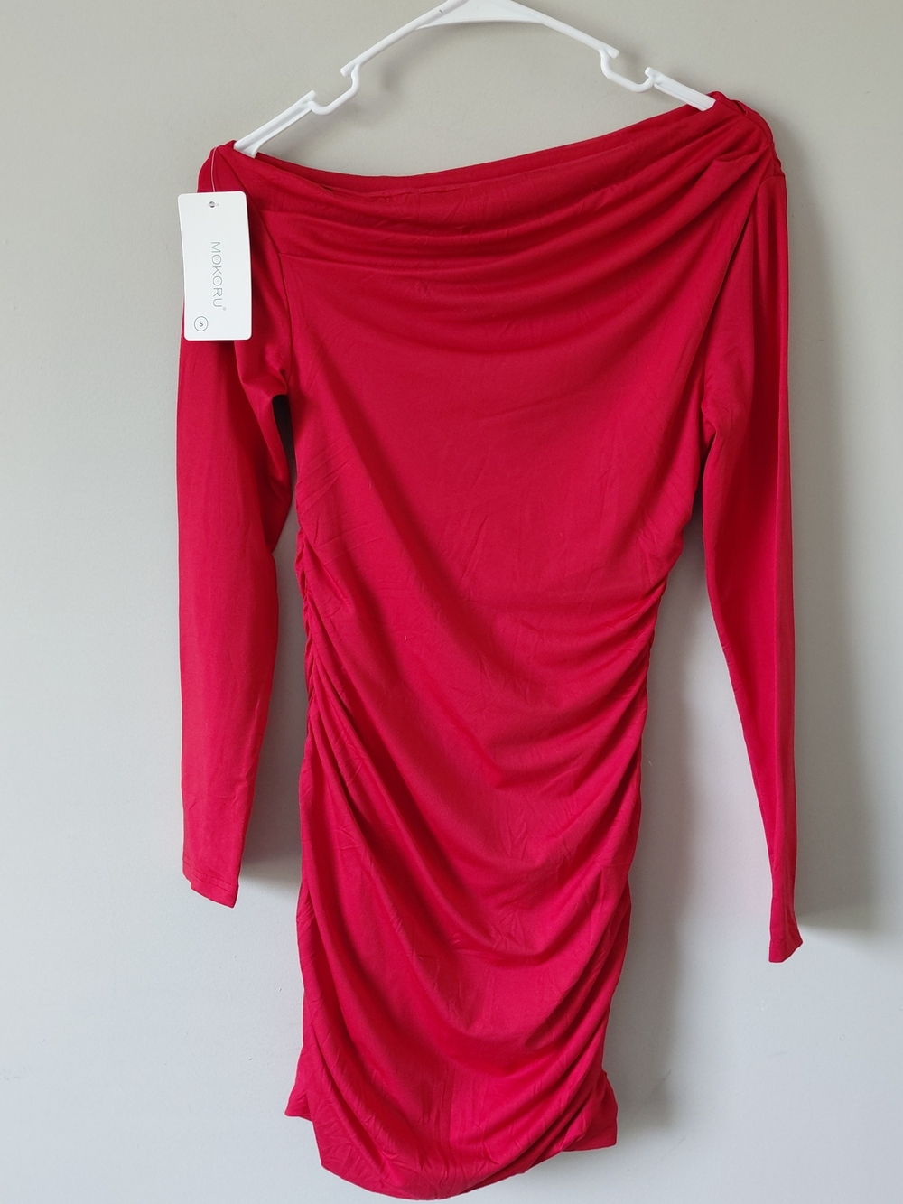 Red Off-Shoulder Ruched Mini Dress